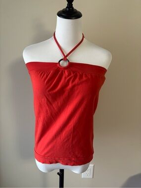 Moda International Vibrant Coral  Halter Ring Tube Top